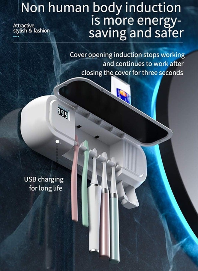 DAKS Wall-Mounted UV Toothbrush Holder with Automatic Toothpaste Dispenser – USB Rechargeable Sterilizer with Digital Timer, Holds 5 Brushes - Image 4